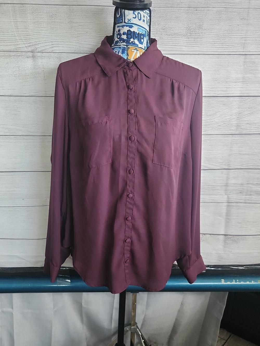 torrid Plum Button-Front Long Sleeve Shirt